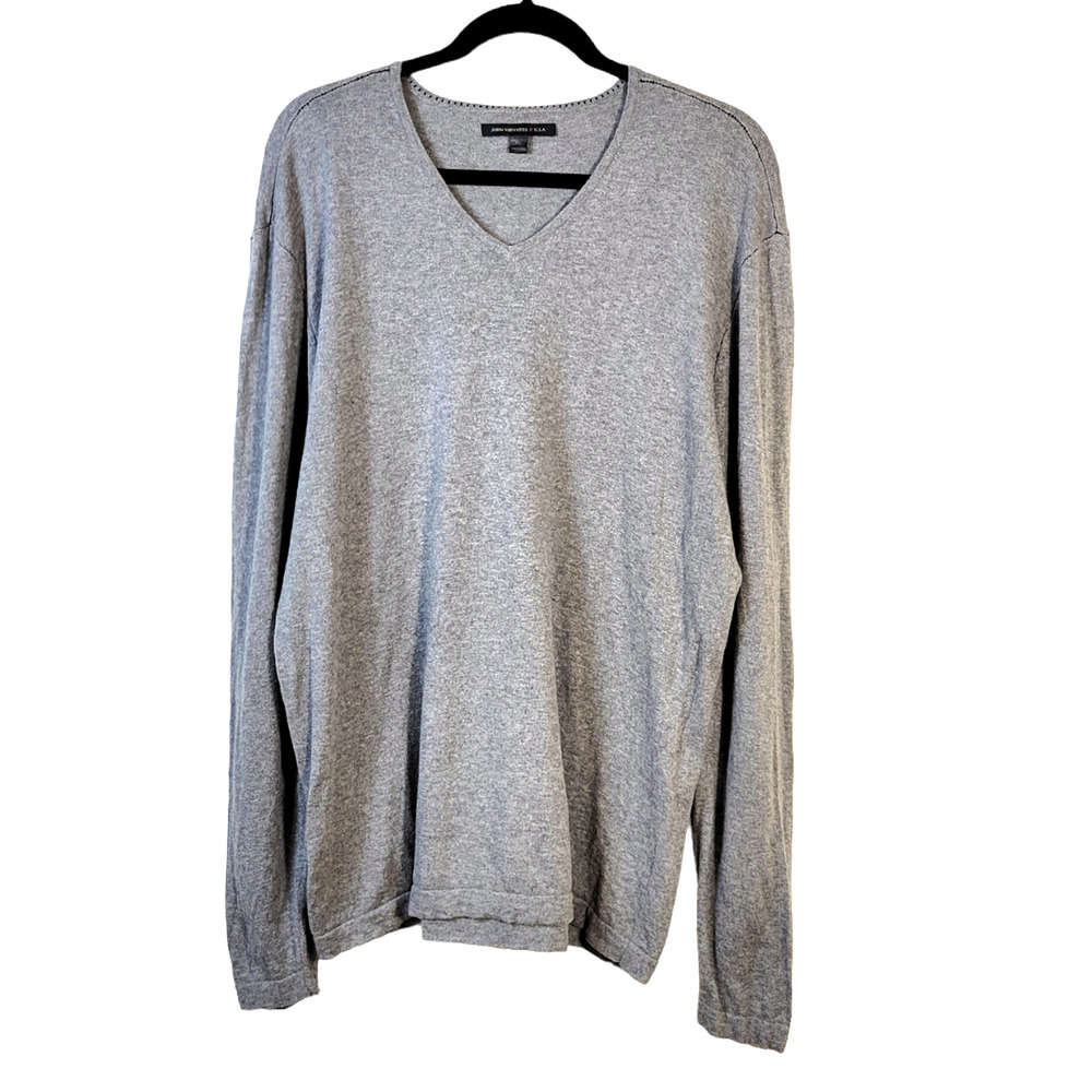 John Varvatos Gray Cotton Linen Knit Long Sleeve V Neck Shirt Gorpcore Sz XL